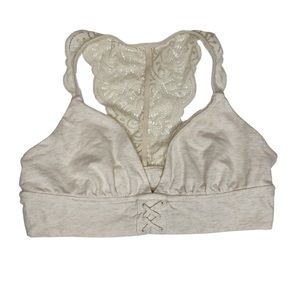 Aerie Lace Back Bralette Unpadded Pullover Bra Beige Size Large